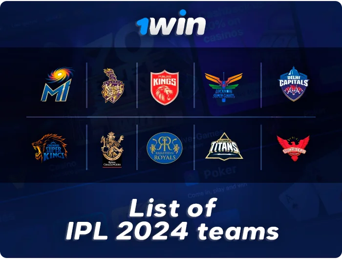 A total of 74 matches will be played during IPL 2024, with 10 teams competing. You can place bets on the following teams: