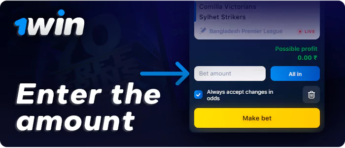 Categories of 1Win bets featured in the Betslip: Standard, Accumulator, System.